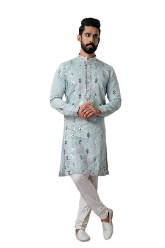 Ekatva Ethnic Premium Muslin Sky Blue Color Kurta Pajama Set for Men. Lightweight, Ultra-Soft, and Elegant Ethnic Wear Perfect for Festive Occasions, Weddings, and Traditional Celebrations