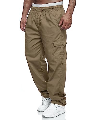 WZIKAI Mens Cargo Pants Relaxed Fit Drawstring Joggers Sweatpants for Men Workout Casual Long Trousers, Light Coffee, XXL