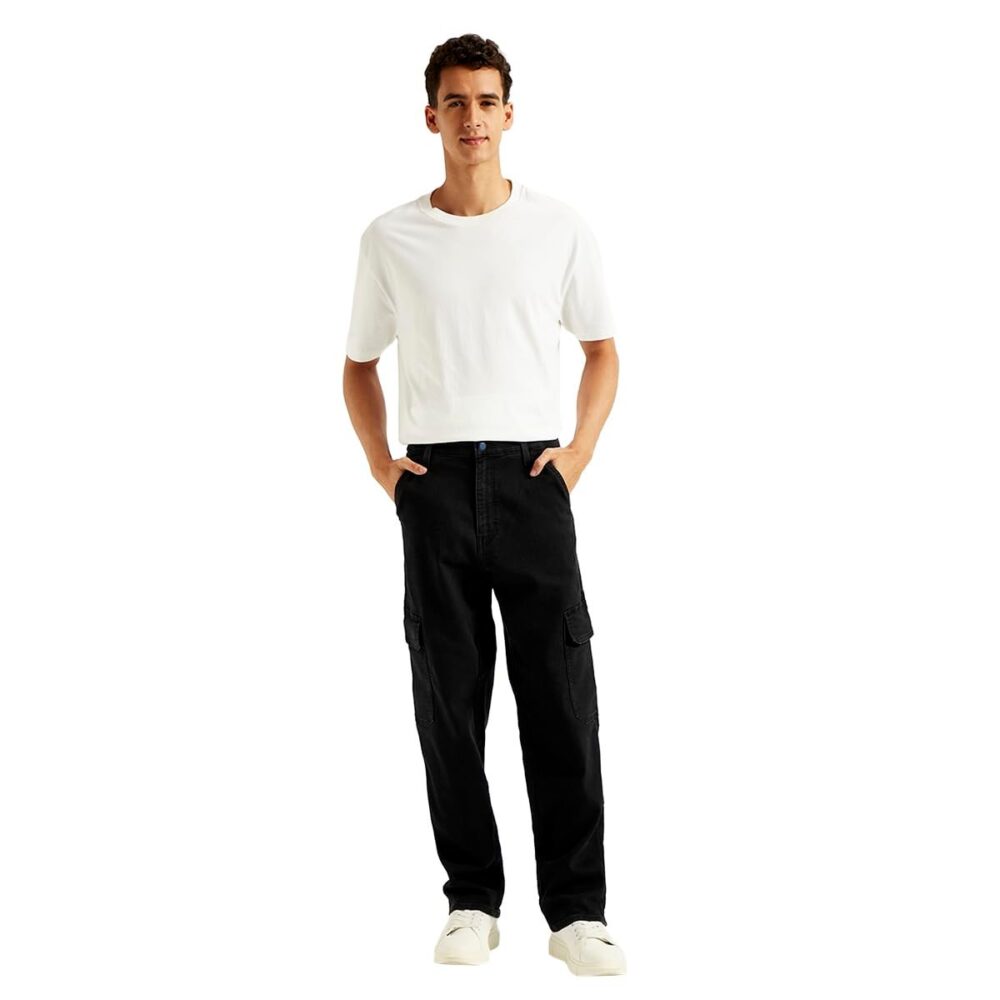 Men's 568 Black Loose Fit Cargo Trousers