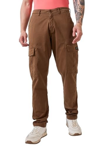 Spykar Men's Regular Fit Mid Rise Cargo (Cargo Fit) (Size: 36)-MTRCG1BE056-Mud Brown