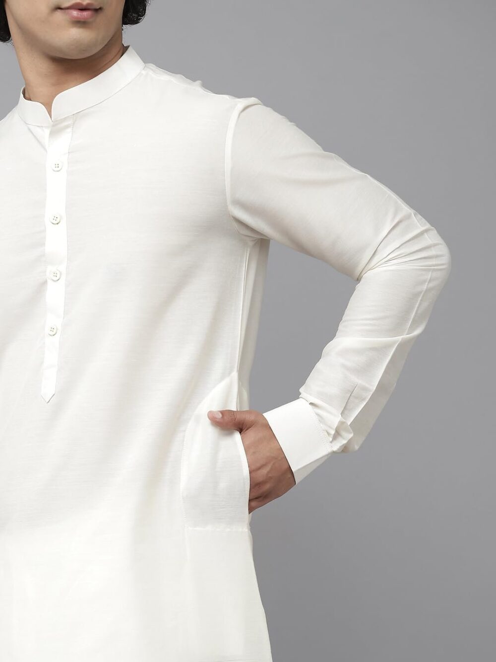 See Designs Men Off White Kurta Pajama & Peach Woven Design Jacquard Nehru jacket_SDNJ23501XXL - Image 2