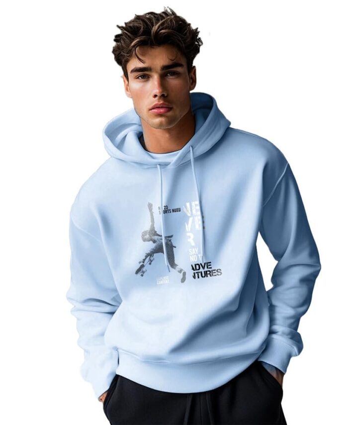 NOBERO Men's Cotton Blend Neck Regular Fit Hooded Sweatshirt (1M-TWHO-C0530_Powder Blue (Small)