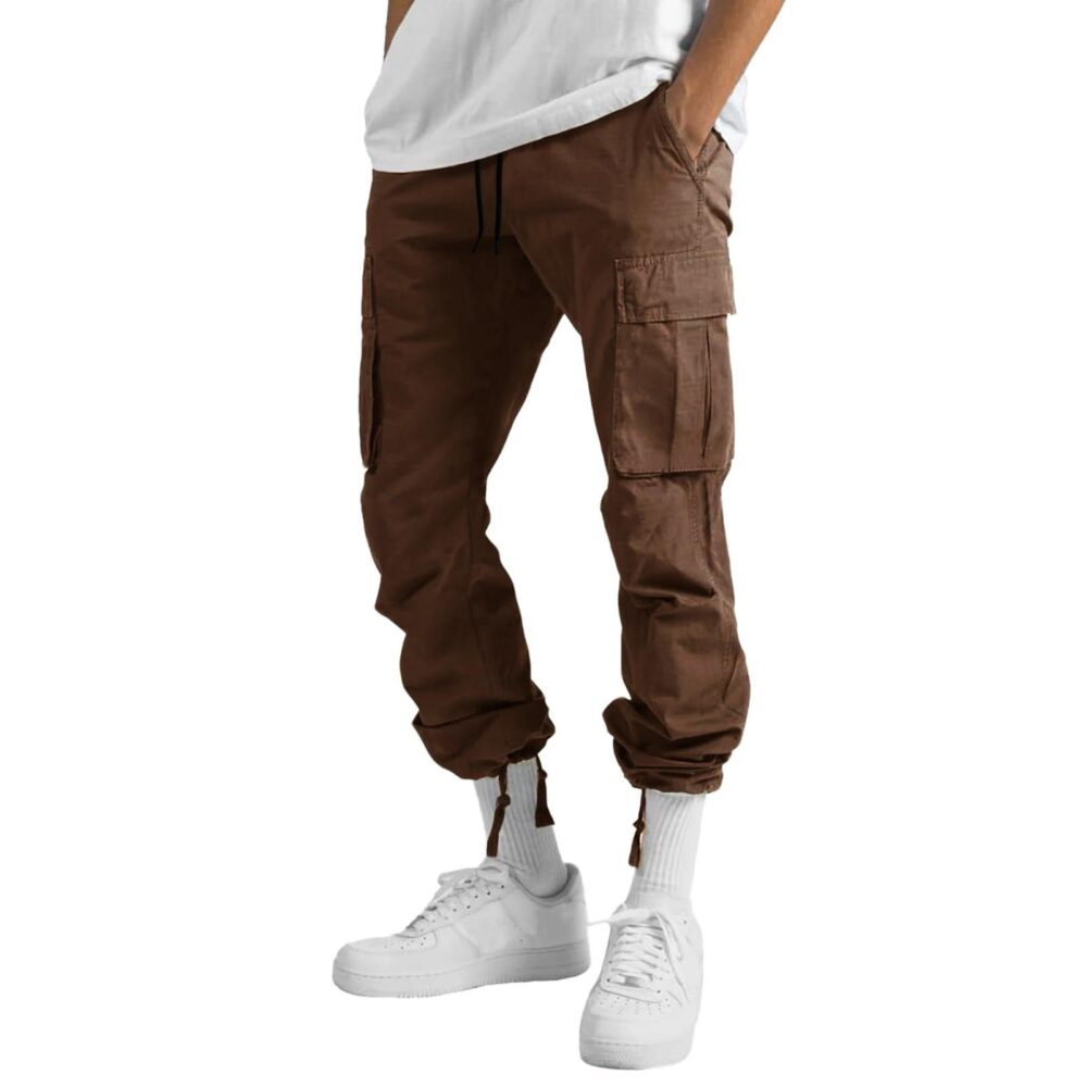 THWEI Mens Cargo Pants Casual Joggers Athletic Pants Cotton Loose Straight Sweatpants, Brown, L - Image 6