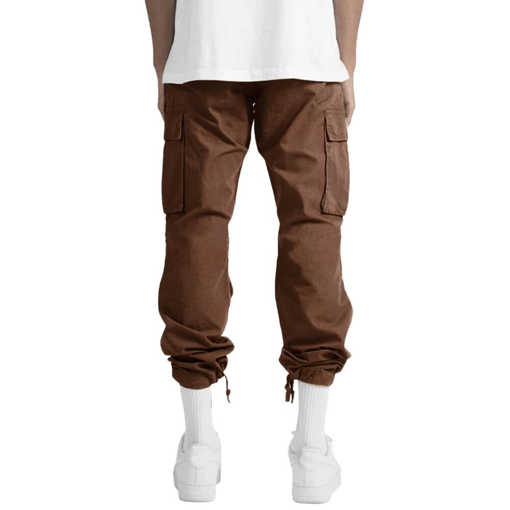 THWEI Mens Cargo Pants Casual Joggers Athletic Pants Cotton Loose Straight Sweatpants, Brown, L - Image 5