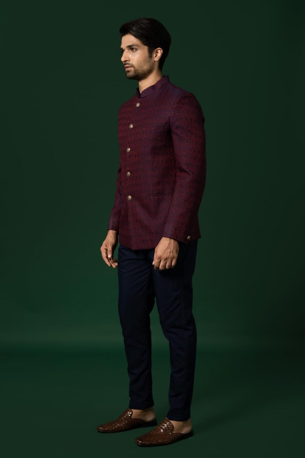 KISAH Mens Jodhpuri Bandhgala Cotton Blend Self Design, Ethnic Wear for Men, Maroon, 38 - Image 8