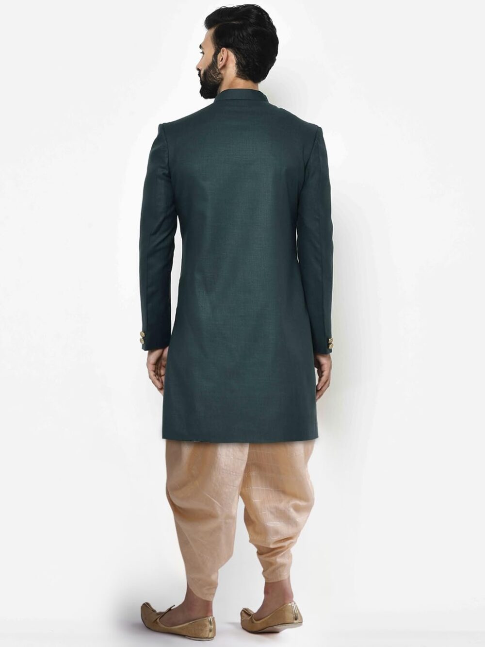 KISAH Men’s Sherwani & Trouser Set – Solid Cotton Blend Ethnic Wear for Men – Regular Fit Wedding & Festive Look – Dry Clean Only, Green, 40 - Image 4