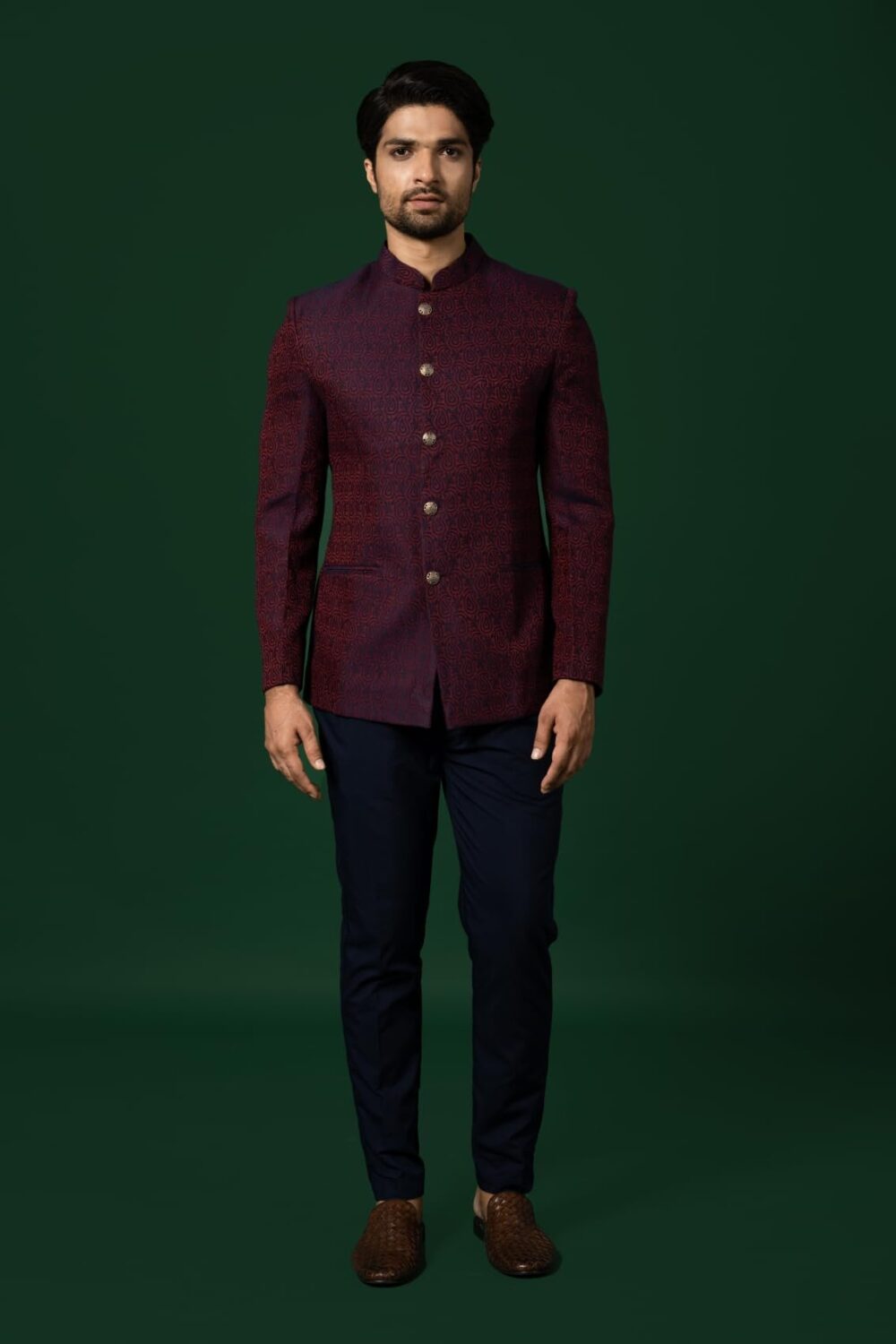 KISAH Mens Jodhpuri Bandhgala Cotton Blend Self Design, Ethnic Wear for Men, Maroon, 38 - Image 3