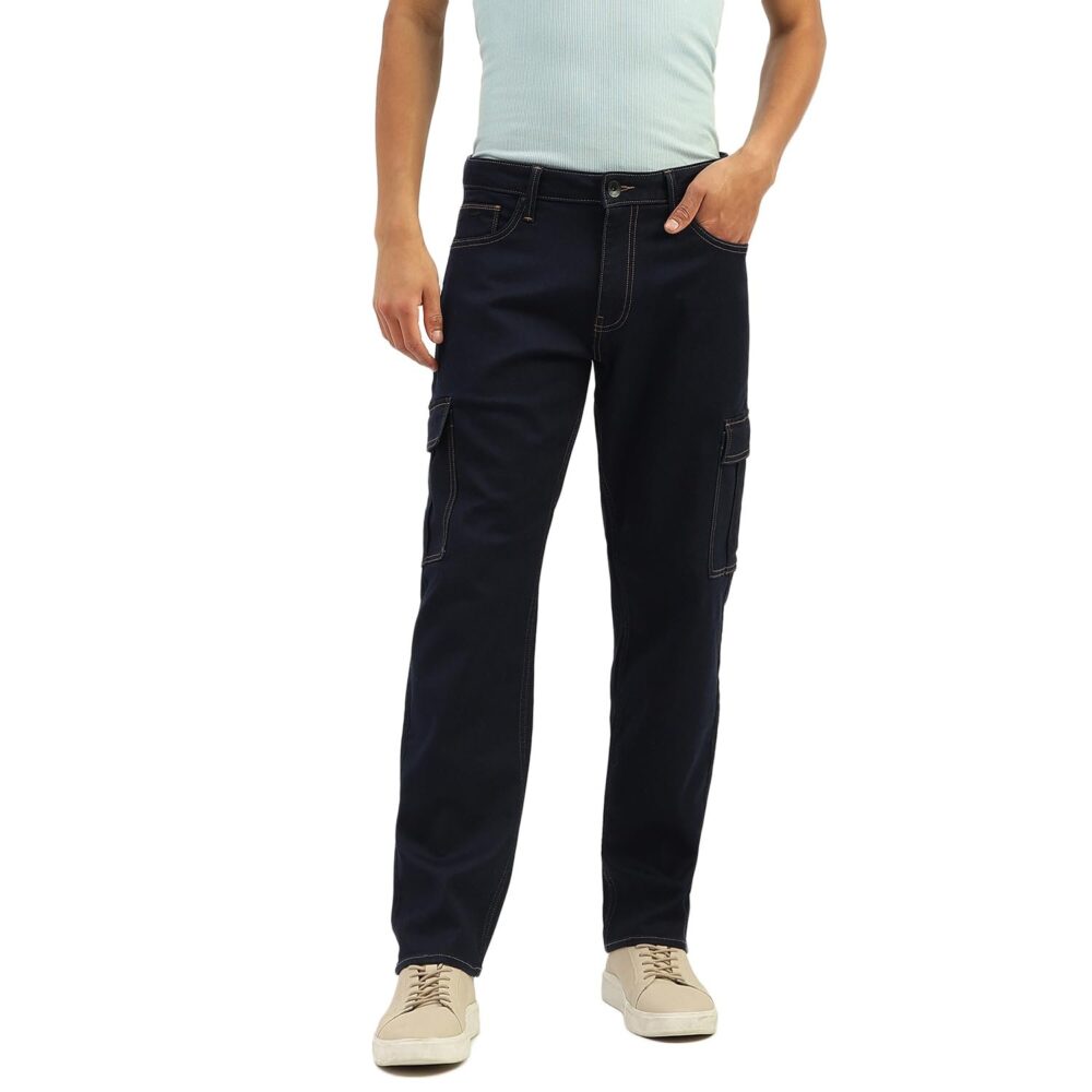 UNITED COLORS OF BENETTON Solid Relaxed Fit Cargo Jeans (Size: 32)-25P4KNCA8113I901 Blue