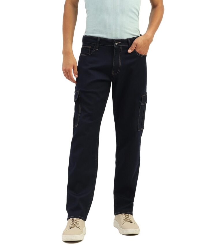 UNITED COLORS OF BENETTON Solid Relaxed Fit Cargo Jeans (Size: 32)-25P4KNCA8113I901 Blue