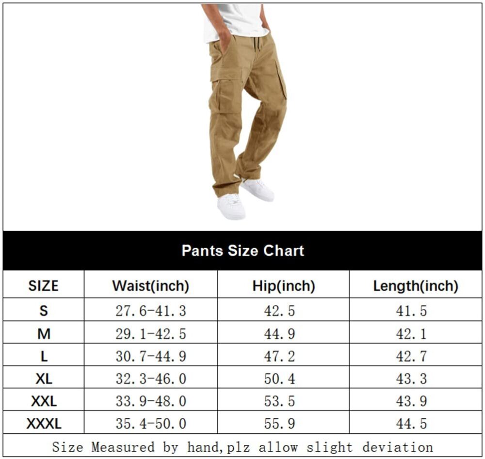 THWEI Mens Cargo Pants Casual Joggers Athletic Pants Cotton Loose Straight Sweatpants, Brown, L - Image 2