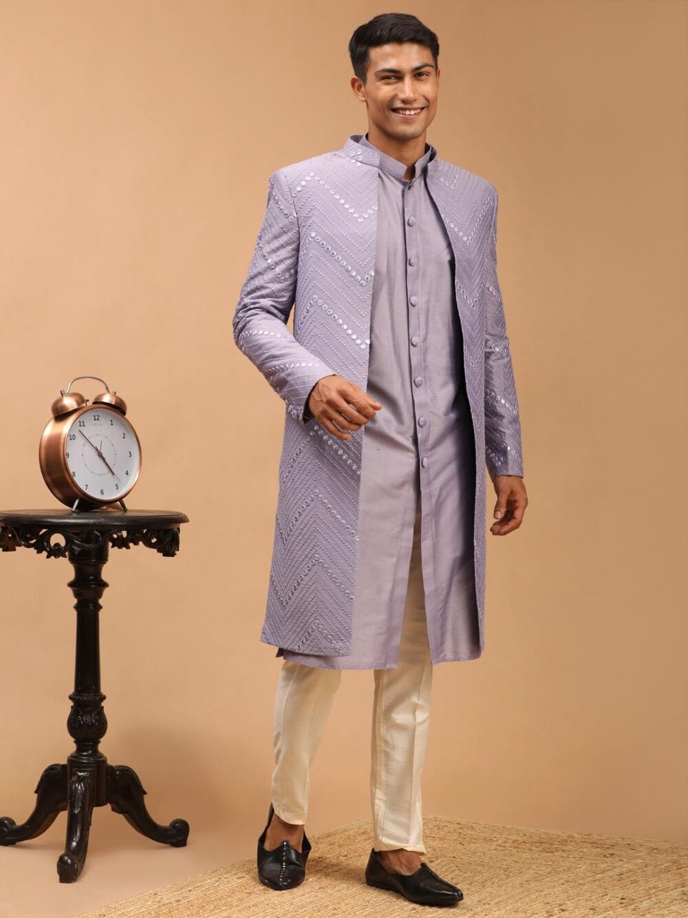 VASTRAMAY Mirror Work Front Open Sherwani Set with Pant Style Pyjama for Men – Elegant Ethnic Wear for Weddings & Festivals - Image 6