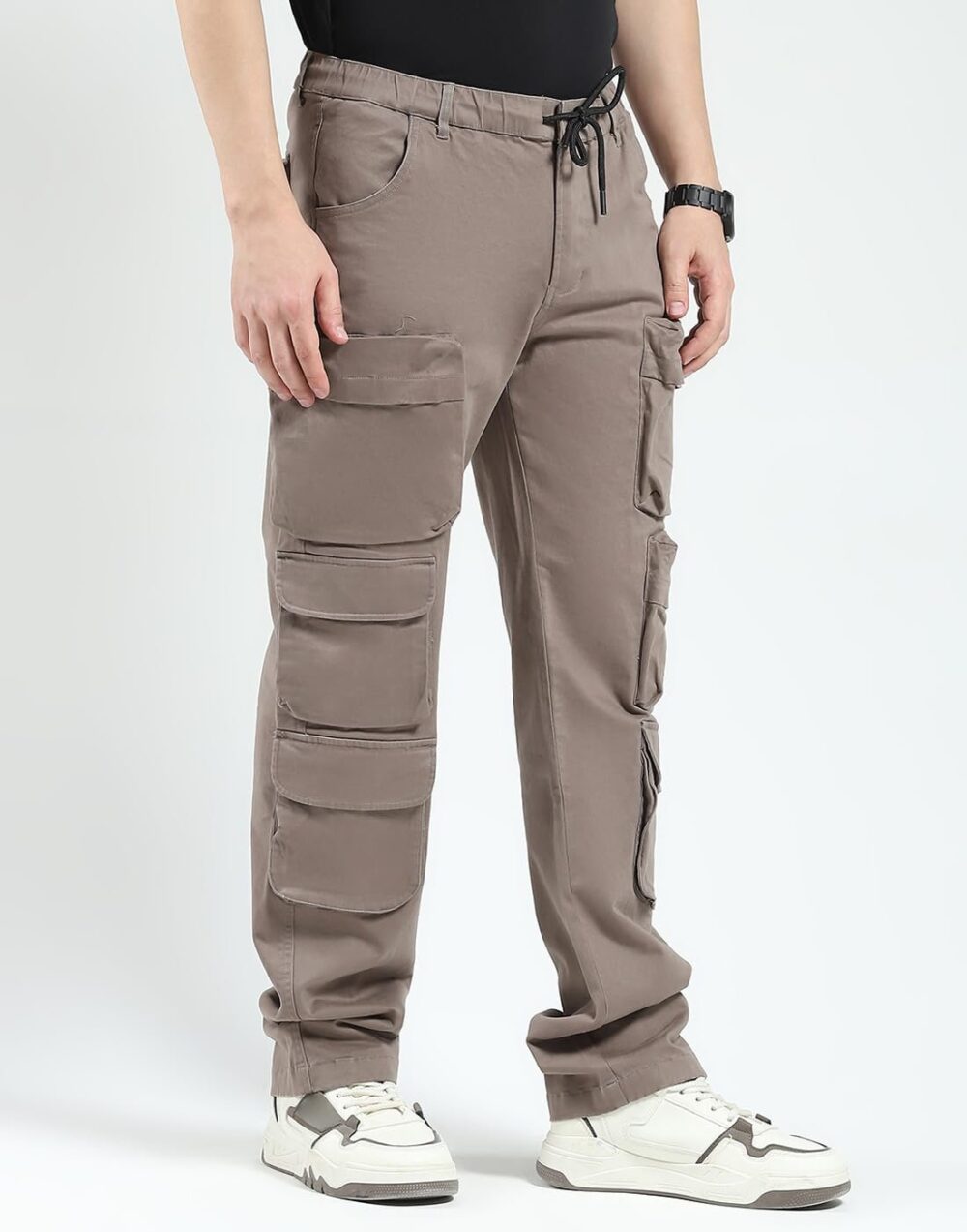 Rock It House of Monte Carlo Men's Straight Fit Cargo Pants | Solid Pattern Casual Trousers | Button Closure | Stylish & Comfortable Everyday Wear Cargo for Men's - Image 6