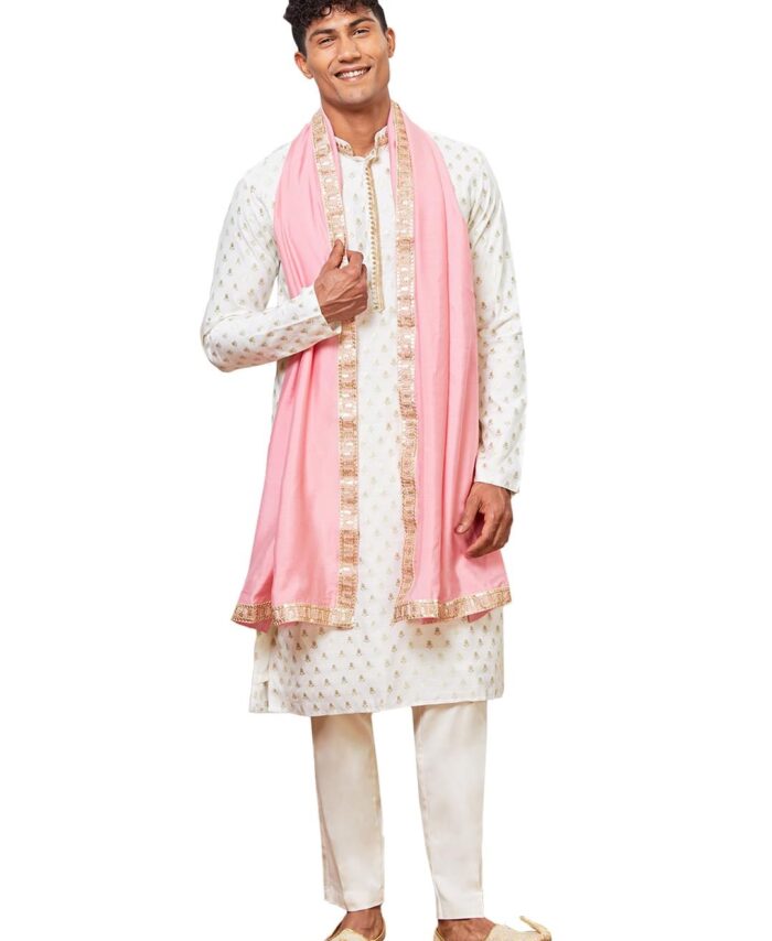 VASTRAMAY Men's Elegant Kurta, Pyjama, and Dupatta Set – Classic Ethnic Wear for Weddings & Festive Occasions
