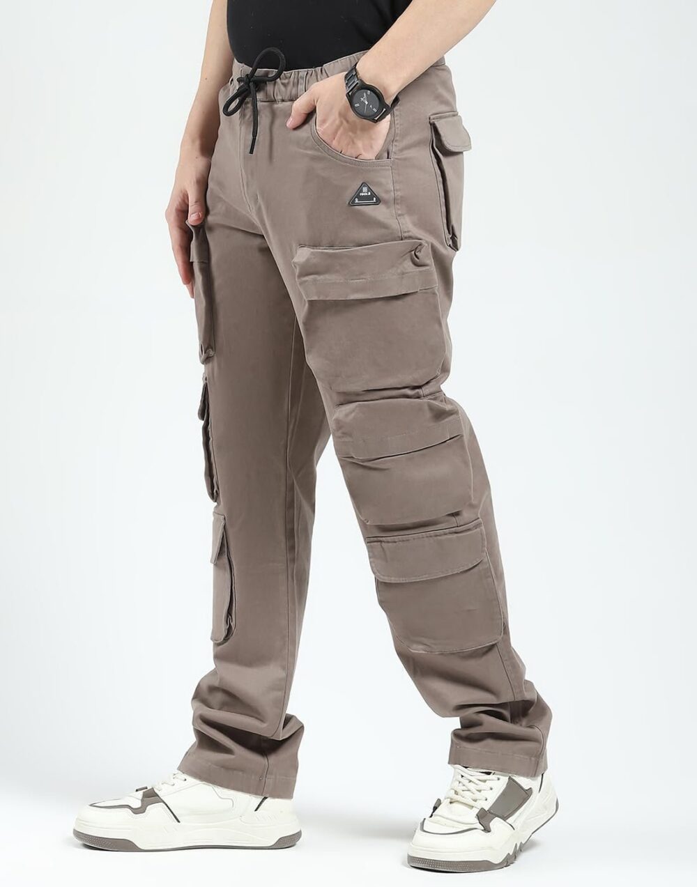 Rock It House of Monte Carlo Men's Straight Fit Cargo Pants | Solid Pattern Casual Trousers | Button Closure | Stylish & Comfortable Everyday Wear Cargo for Men's - Image 4