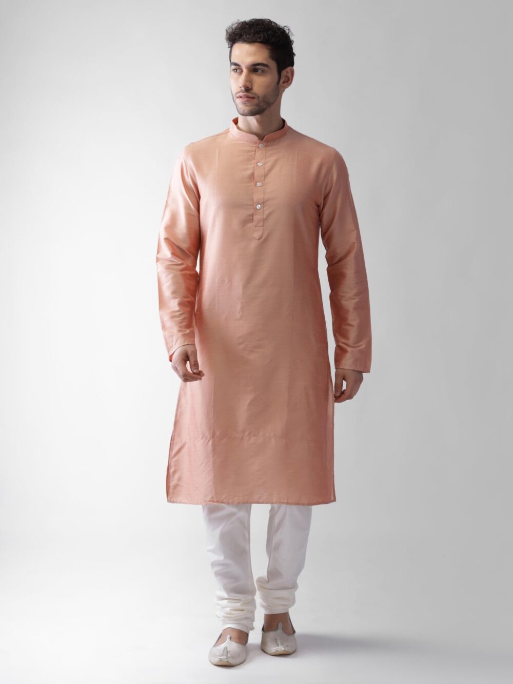 KISAH Men Cream Layered Kurta with Pyjamas Jacket, Full Sleaves, Knee Length, Straight, Regular Fit, Mandarin Collar Ethnic wear - Image 4