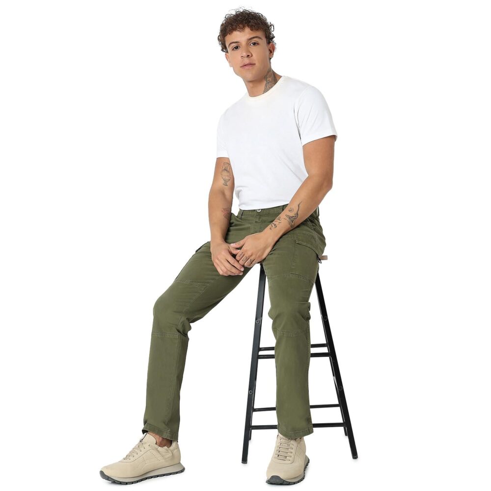 Spykar Men Solid Regular Fit Cargo Olive Green - Image 3