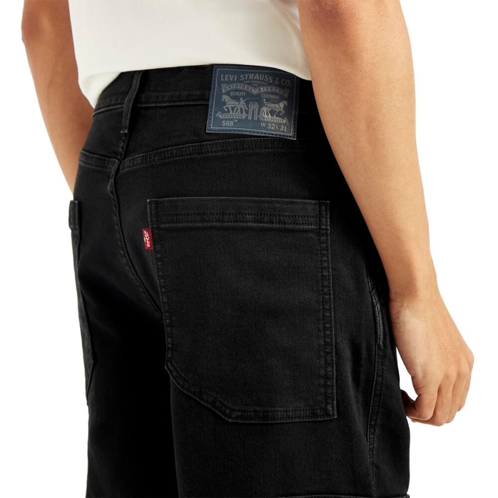 Men's 568 Black Loose Fit Cargo Trousers - Image 2