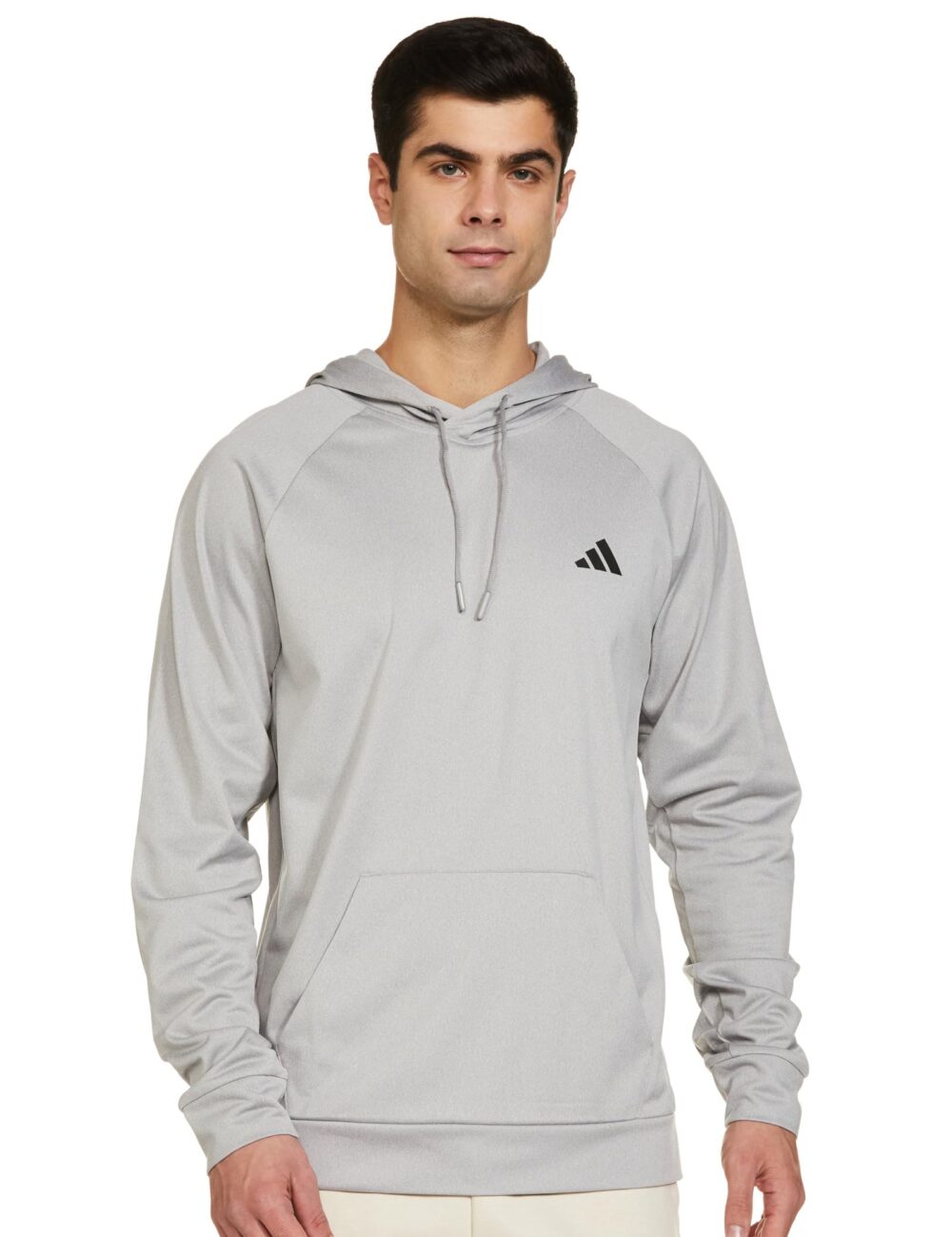 Adidas Men's Polyester Neck Hooded Sweatshirt (IW2937_MGREYH/Black