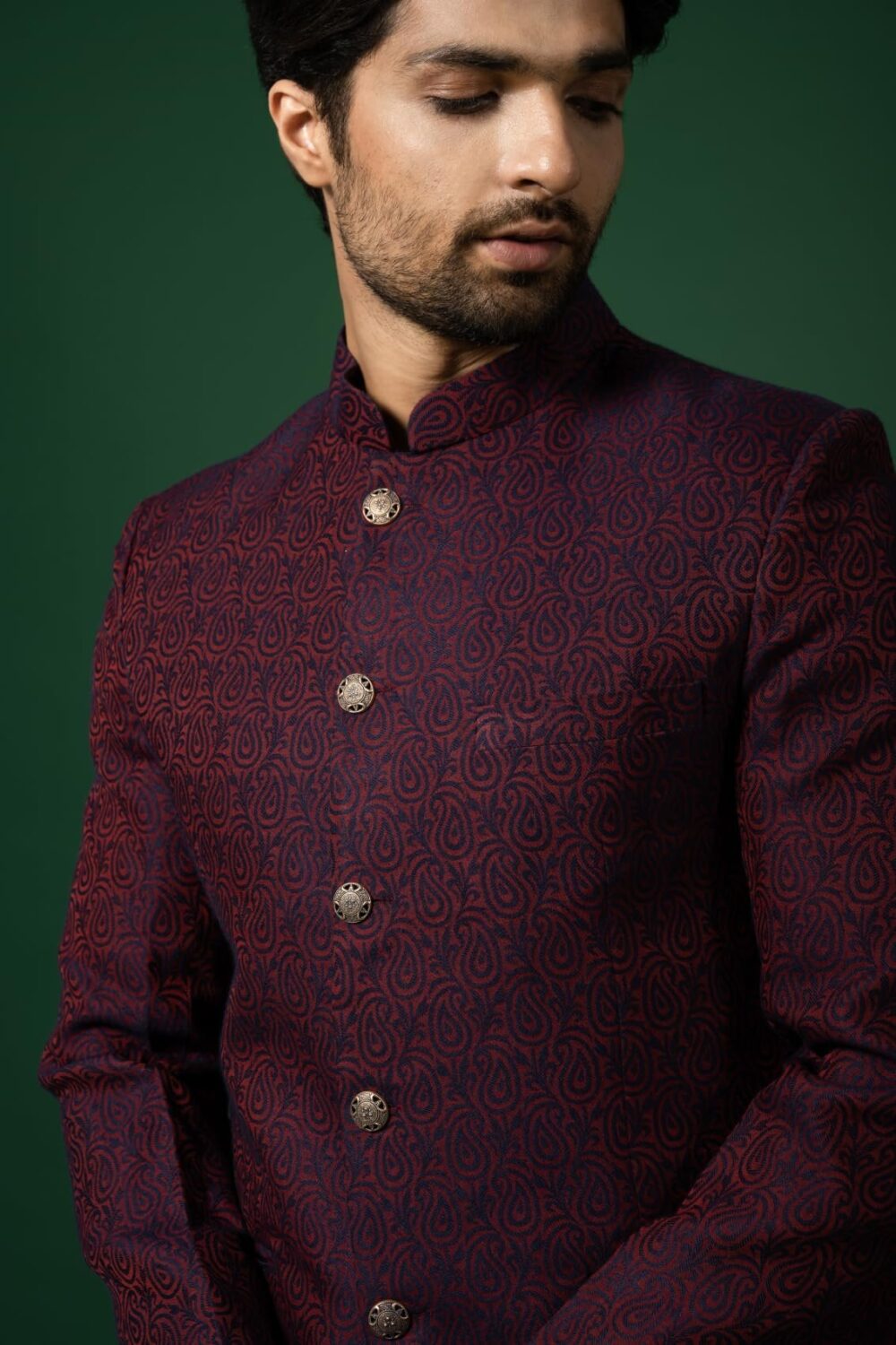 KISAH Mens Jodhpuri Bandhgala Cotton Blend Self Design, Ethnic Wear for Men, Maroon, 38 - Image 4
