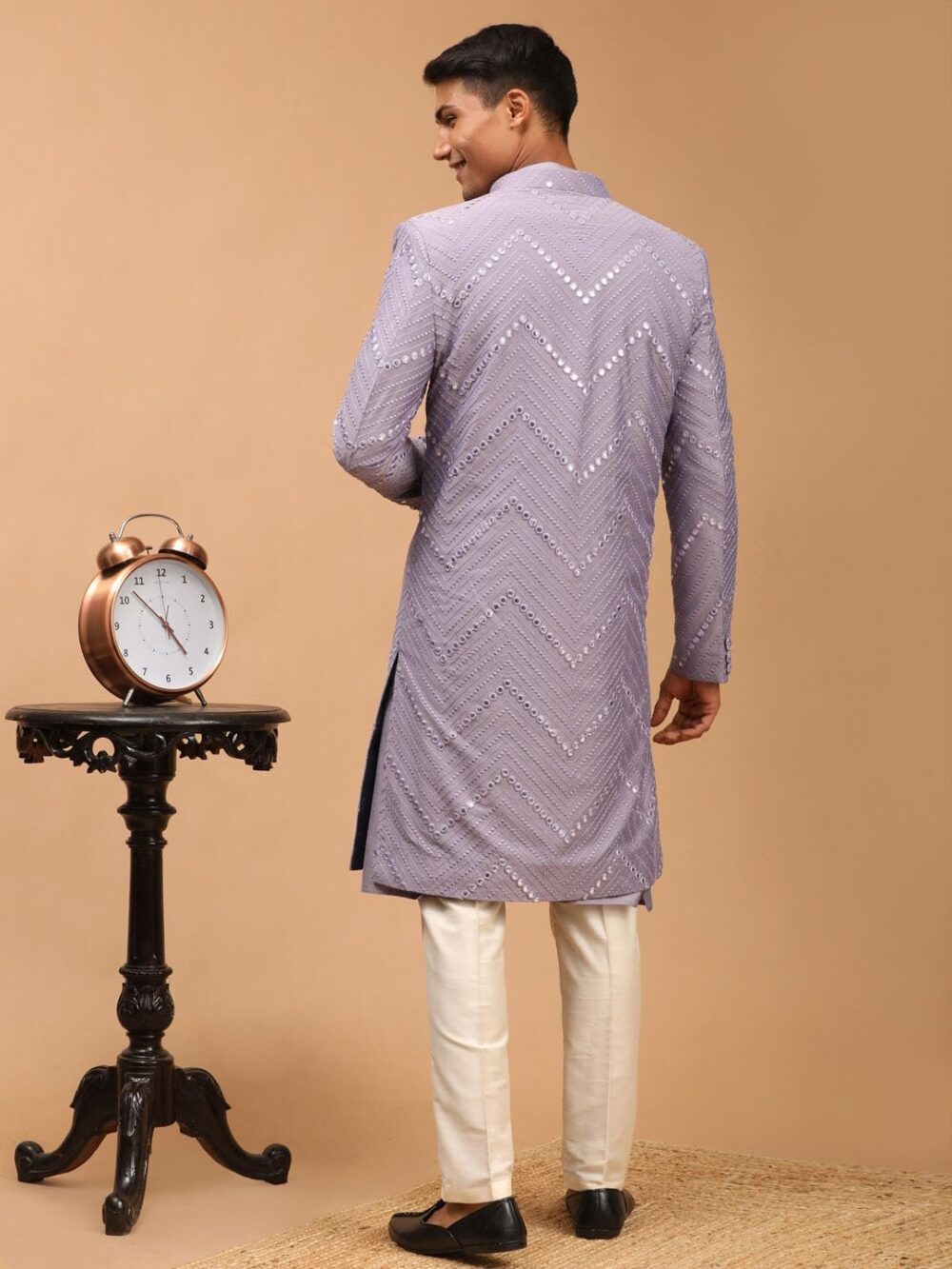 VASTRAMAY Mirror Work Front Open Sherwani Set with Pant Style Pyjama for Men – Elegant Ethnic Wear for Weddings & Festivals - Image 5