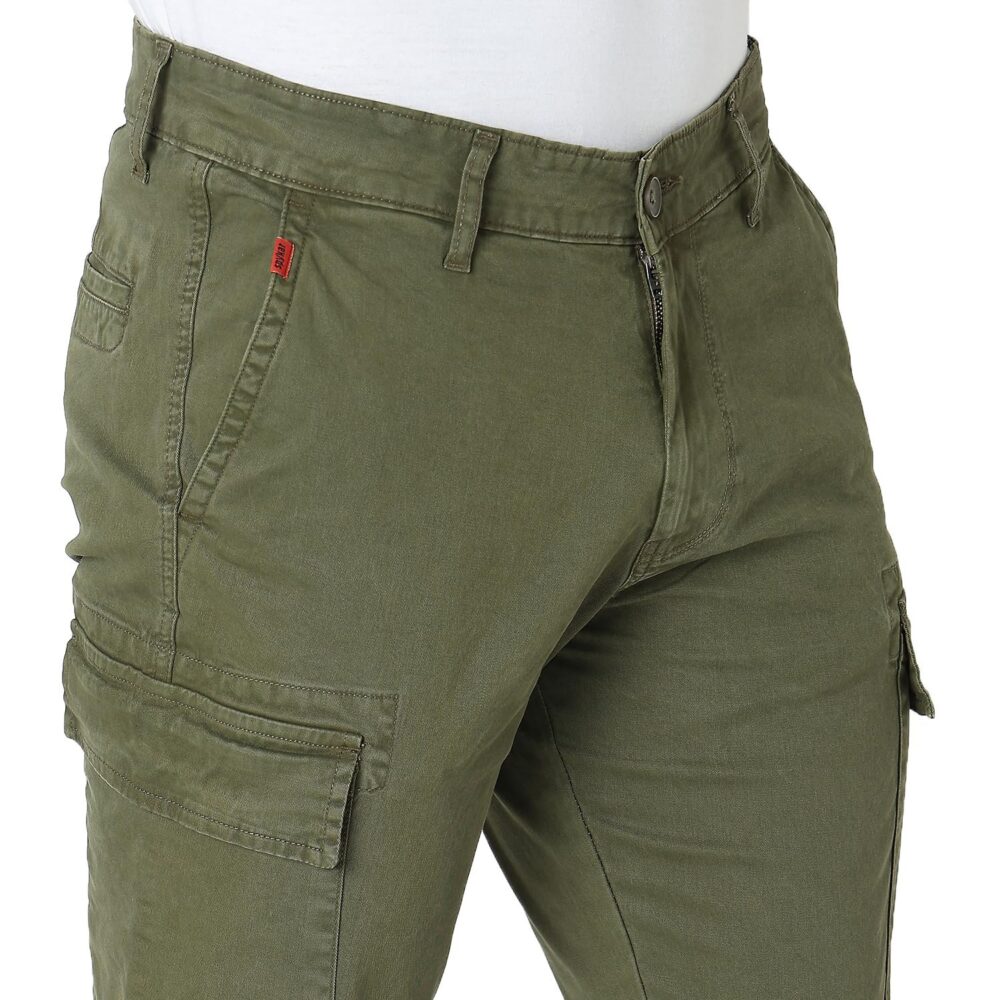 Spykar Men Solid Regular Fit Cargo Olive Green - Image 4