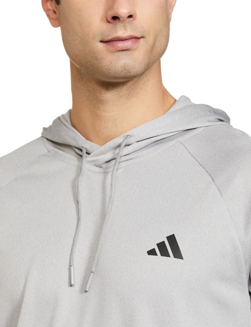 Adidas Men's Polyester Neck Hooded Sweatshirt (IW2937_MGREYH/Black - Image 3