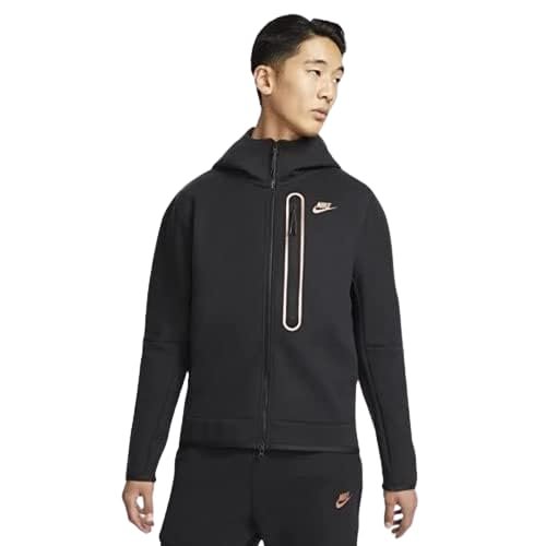 Nike Men Cotton Regular Hooded Neck Sweatshirt-As M NSW Tch FLC Brshd Fz Hood-Black-Dd4803-010-Xl, Green