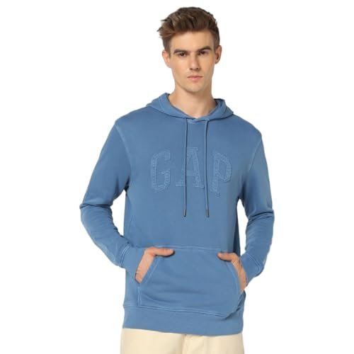 GAP Men's Cotton Neck Hooded Sweatshirt (442333269_Blue