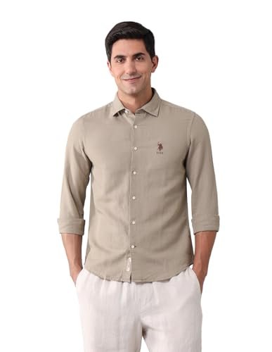 U.S. Polo Assn. Denim Co. Men's Solid Regular Fit Shirt (UDSHT1530_Khaki