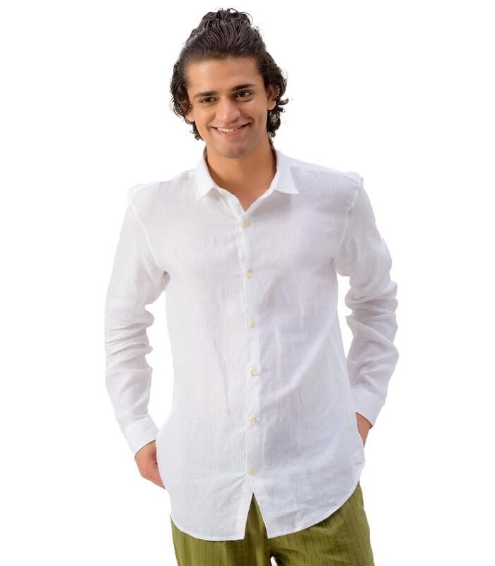 KINGDOM OF WHITE Se Relaxer 100% Pure Linen Solid White Shirt I Full Sleeves with Buttoned Cuff | Regular Fit and Regular Collar with Curved Hem I Stylish Shirt for Formal or Casual Look for Men