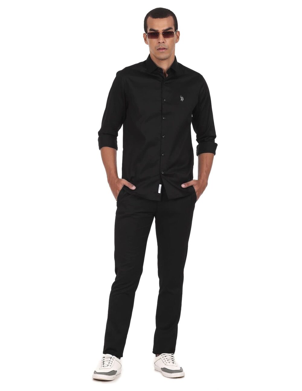 U.S. POLO ASSN. Men's Solid Satin Stretch Spread Collar Barrel Cuff Casual Shirt (USSHTC0016_Black_L) - Image 6