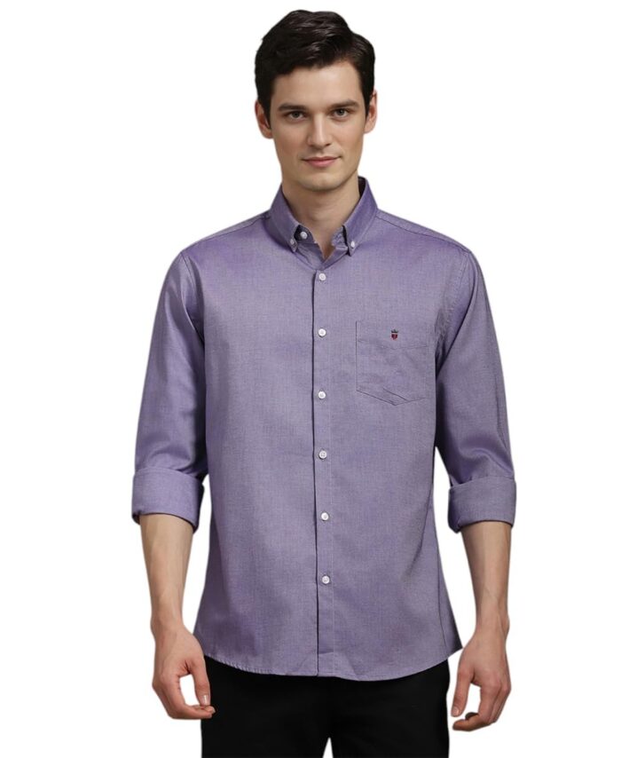 Louis Philippe Men's Cotton Slim Fit Shirt (LYSFCSLB732682_Purple, 40)