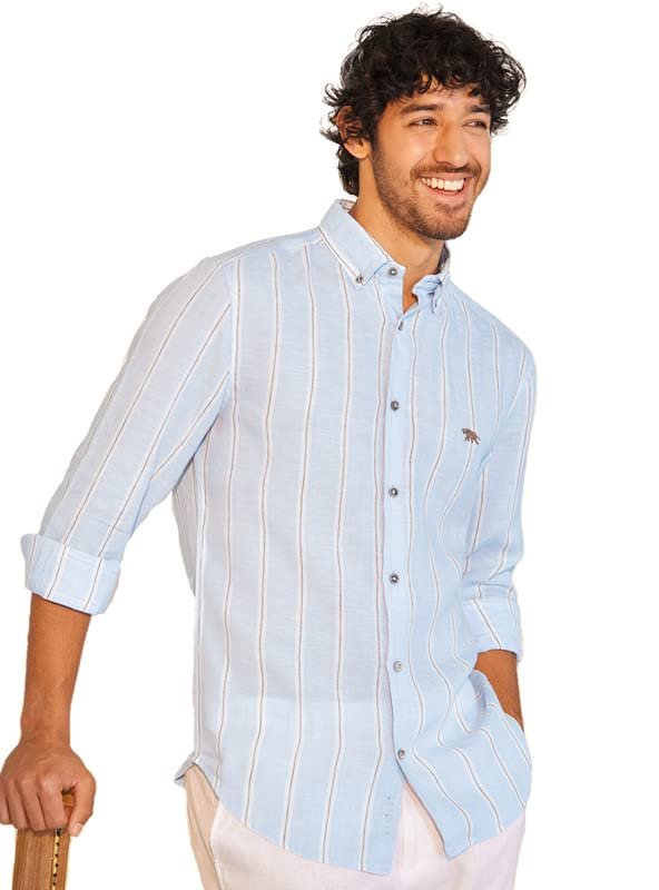 Andamen Men Blue Classic Printed Casual Shirt