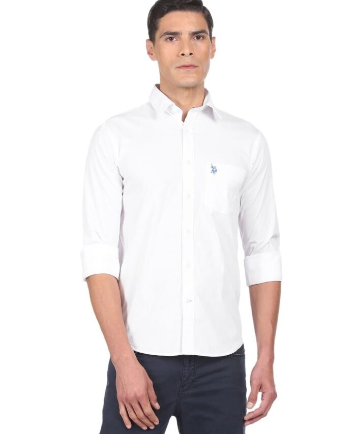 U.S. POLO ASSN. Men's Regular Fit Shirt (USSHC0051_White_Small_White_S)