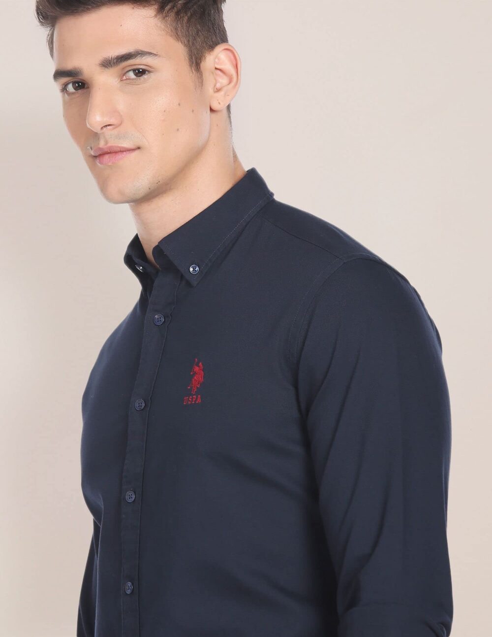 U.S. POLO ASSN. Mens Cotton Solid Fs Slim Fit Shirts (Usshtfx0105_Navy_L) - Image 2