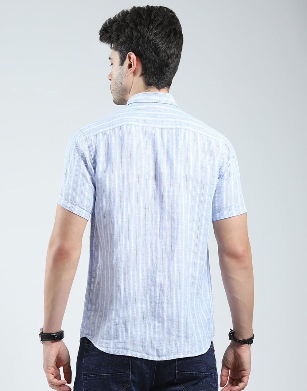 Monte Carlo Men's Regular Fit Shirt | Checked Pattern | Half Sleeves | Spread Collar | Stylish & Casual Shirt for Men Blue L (Pack Of 1) - Image 4