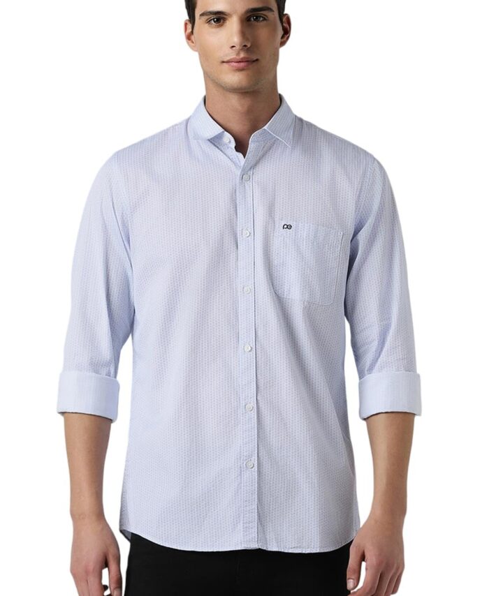 Peter England Men's Everyday Ditsy Print Slim Fit Full Sleeve Casual Shirt|100% Cotton,40,Light Blue