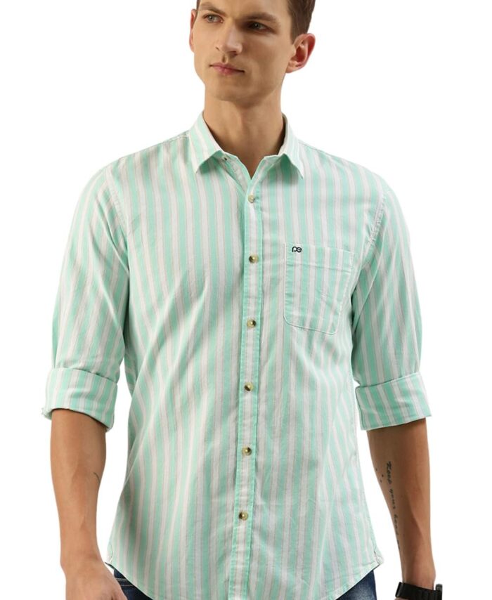 Peter England Men's Cotton Slim Fit Shirt (PCSFSSLFY88671_Aqua, 39