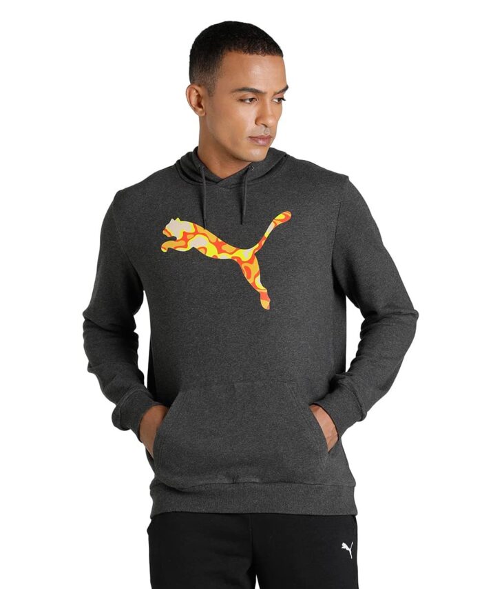 Puma Cotton Men Ms Graphic Regular Fit Hooded Neck Hoodie 1 Grey, (67023707-L)