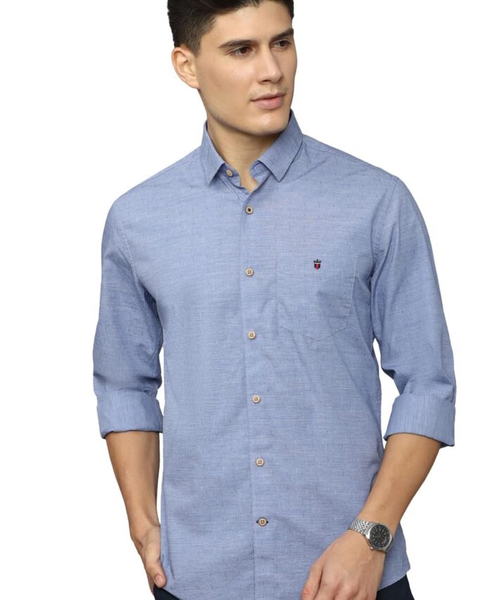 Louis Philippe Men's Cotton Slim Fit Shirt (LYSFCSLBV39256_Medium Blue 39)