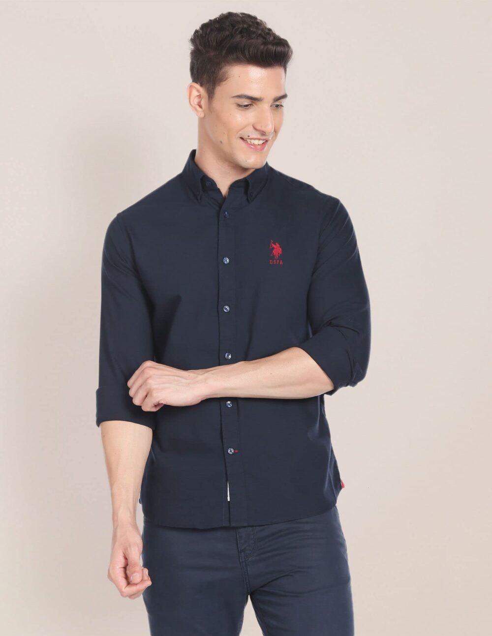 U.S. POLO ASSN. Mens Cotton Solid Fs Slim Fit Shirts (Usshtfx0105_Navy_L) - Image 3