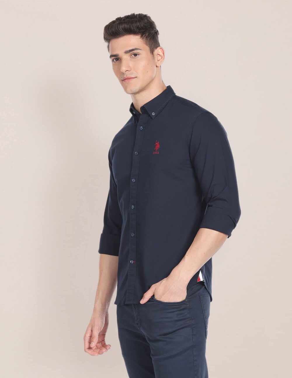 U.S. POLO ASSN. Mens Cotton Solid Fs Slim Fit Shirts (Usshtfx0105_Navy_L) - Image 5