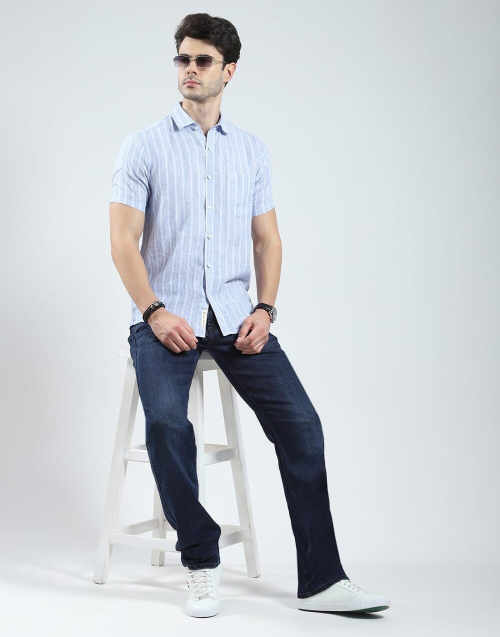 Monte Carlo Men's Regular Fit Shirt | Checked Pattern | Half Sleeves | Spread Collar | Stylish & Casual Shirt for Men Blue L (Pack Of 1) - Image 3