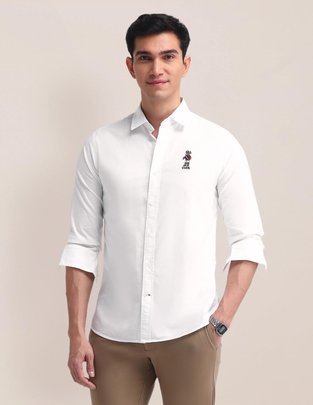 U.S. POLO ASSN. Men's Solid Tailored Fit Shirt (USSHTFX0575_White - Image 4