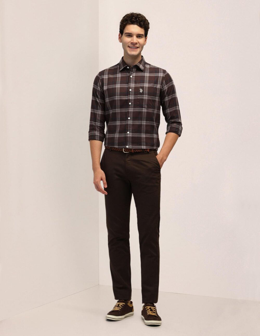 U.S. POLO ASSN. Men's Checked Tailored Fit Shirt (USSHTFX0585_Brown - Image 5
