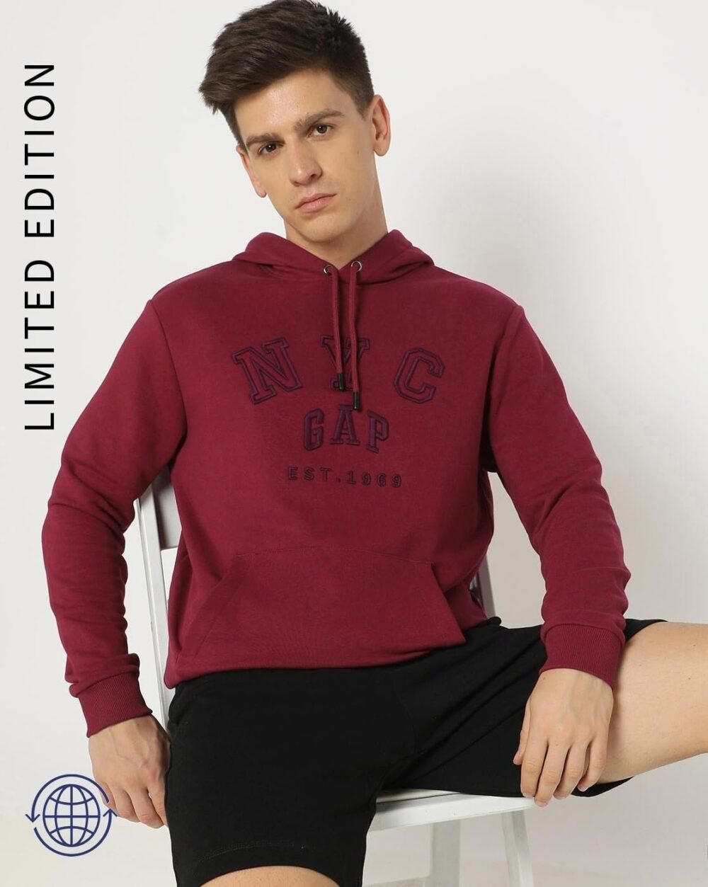 GAP Men's Pure Cotton Neck Hooded Sweatshirt (442306686_Plum - Image 2