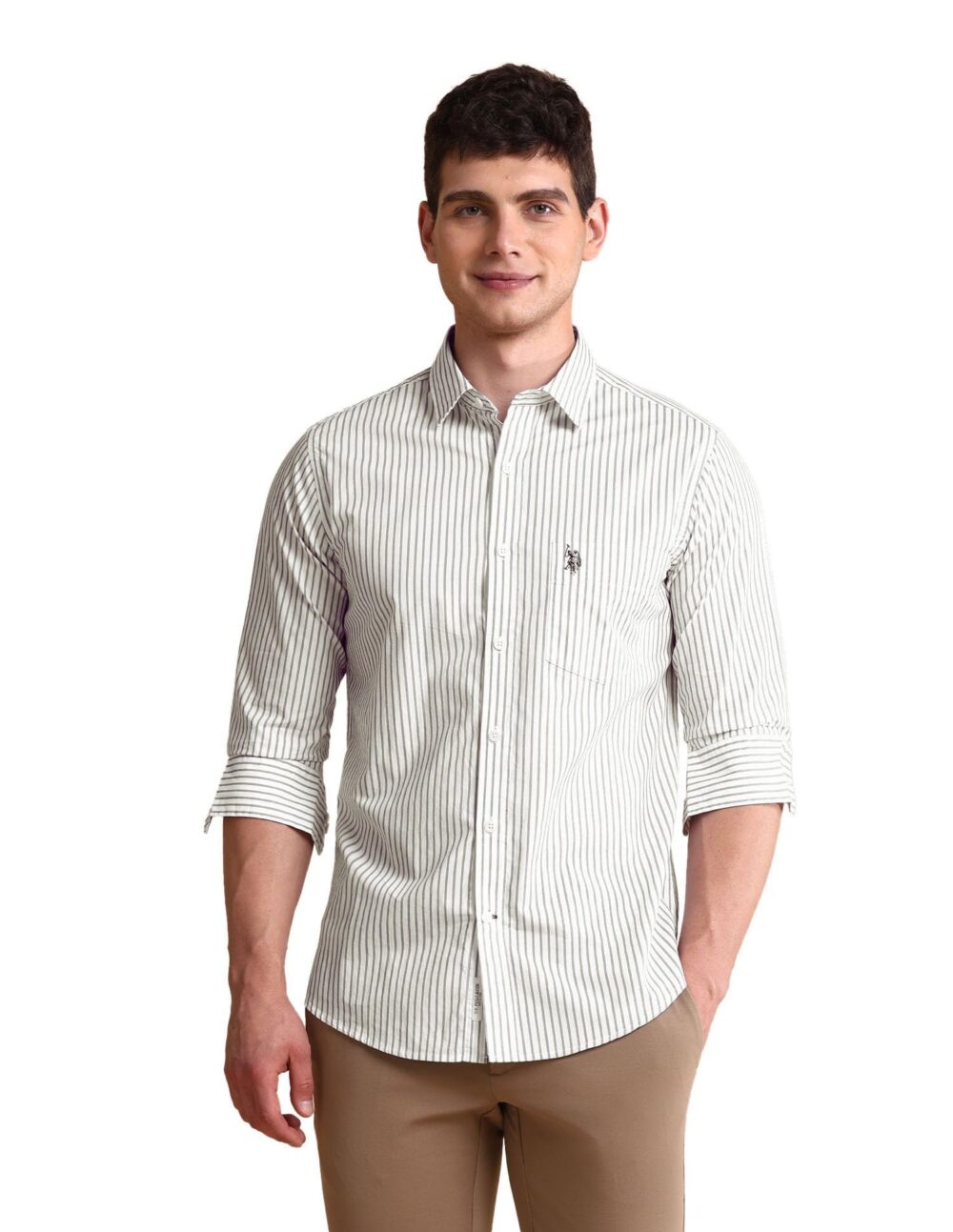 U.S. POLO ASSN. Men's Striped Tailored Fit Shirt (USSHTFX0681_Grey