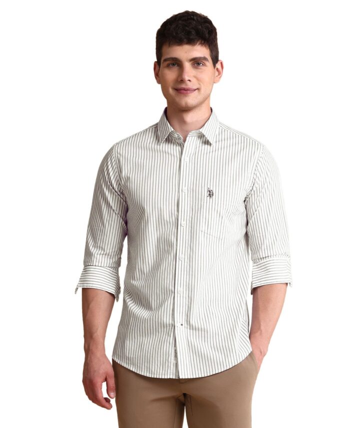U.S. POLO ASSN. Men's Striped Tailored Fit Shirt (USSHTFX0681_Grey