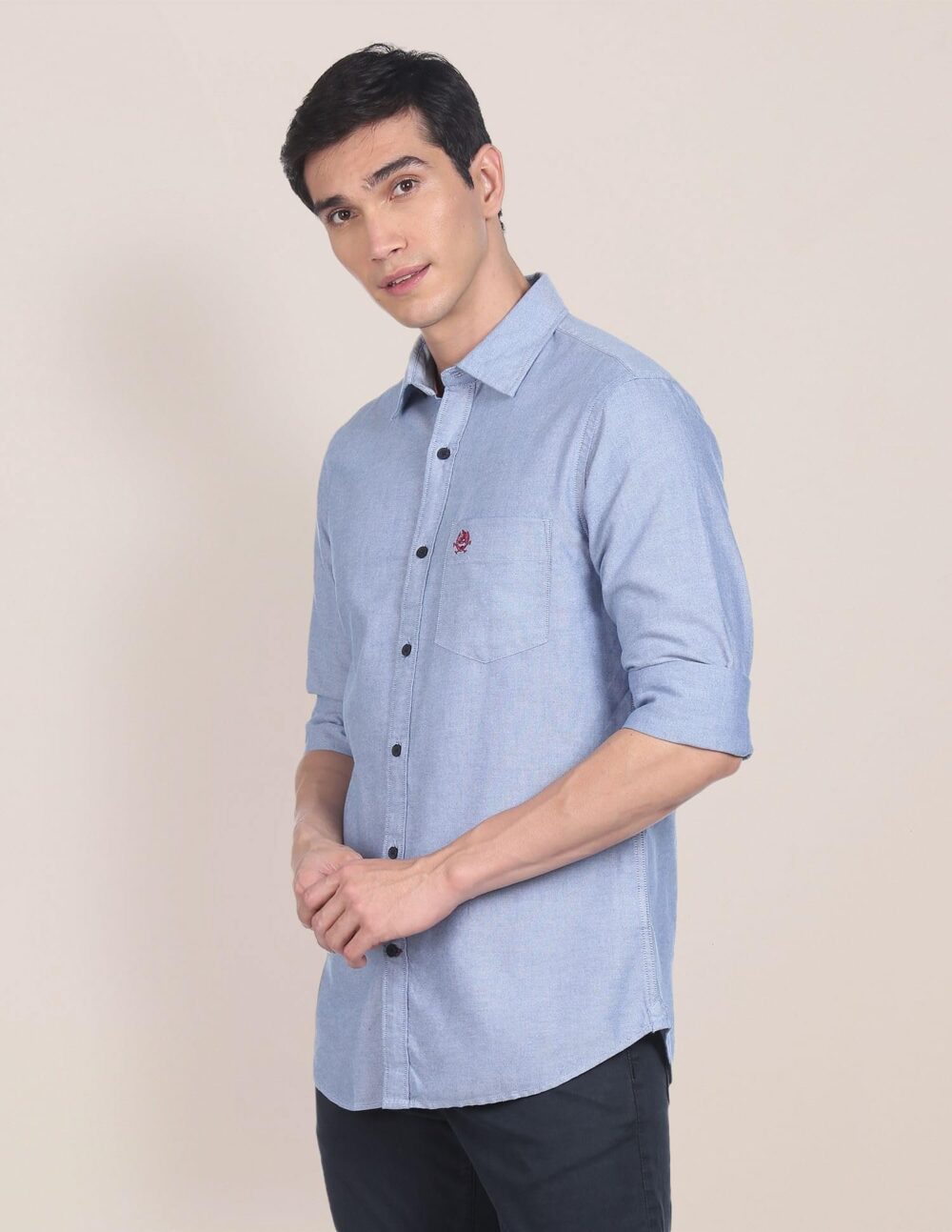 U.S. POLO ASSN. Men's Solid Spread Collar Premium Cotton Oxford Tailored Fit Shirt (USSHTR0027_DK. Blue_S) - Image 4
