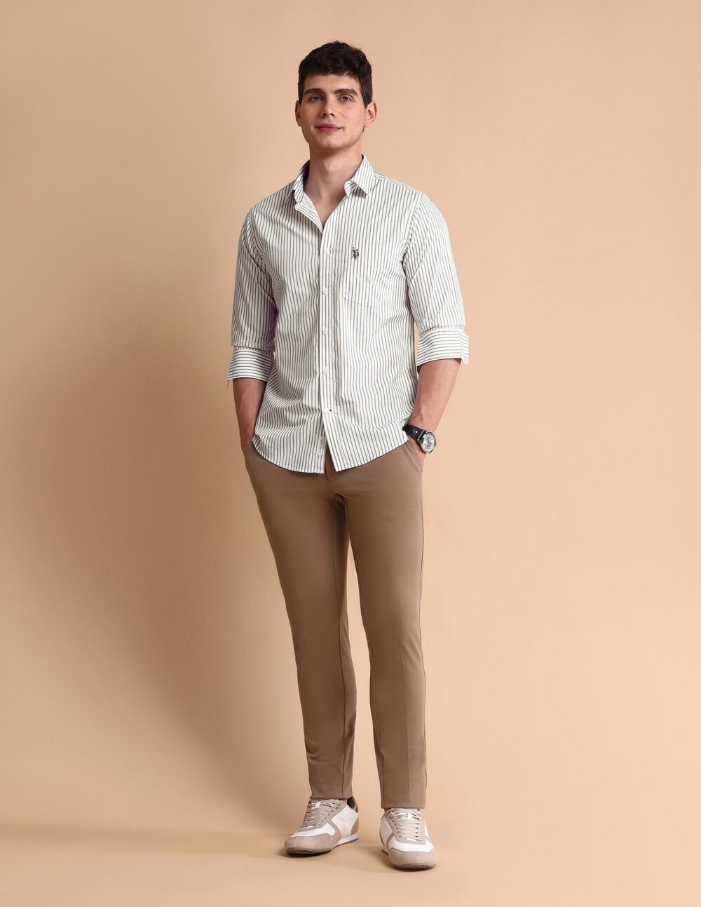U.S. POLO ASSN. Men's Striped Tailored Fit Shirt (USSHTFX0681_Grey - Image 6